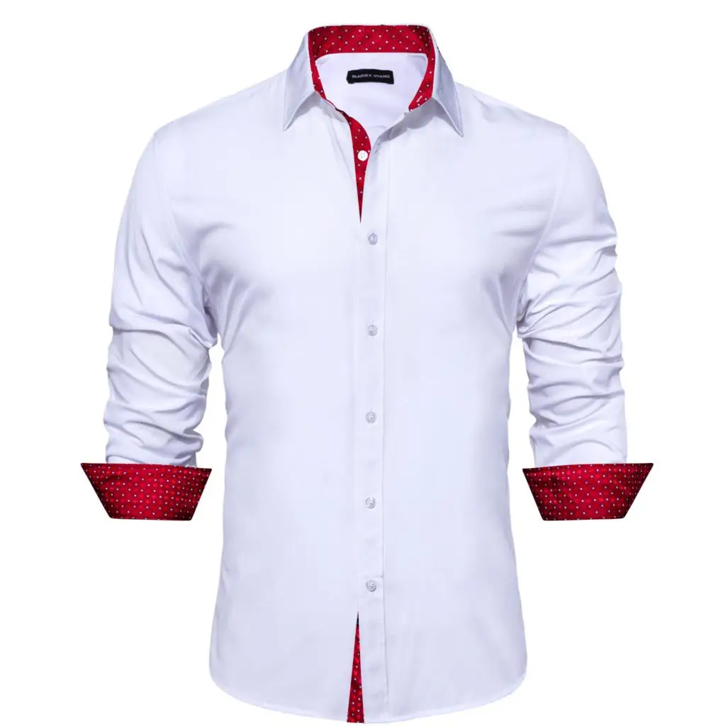 Top Trends: Luxury Shirts For Men Silk Long Sleeve White Solid Patch Red Slim Fit Male Blouse Spring Autumn Casual Lapel Tops Barry Wang Shoppable Styles