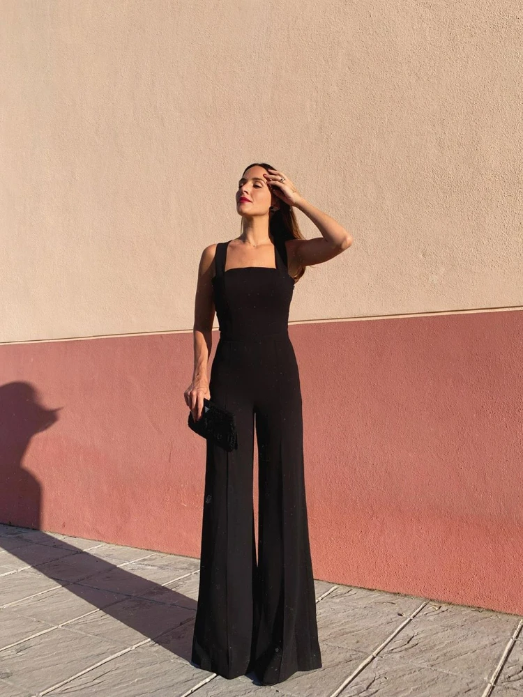 Top Trends: 2022 New One-piece Wide Leg Straight Leg Mid-waist Backless Black Pants Thin Style Loose Jumpsuit Black Jumpsuit Women Shoppable Styles