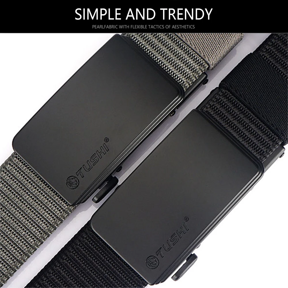 Top Trends: TUSHI New Nylon Belt Metal Automatic Buckle High Quality Men's Jeans Leather Belt Business Work Outdoor Tactical Belt For Men Shoppable Styles - Image 4