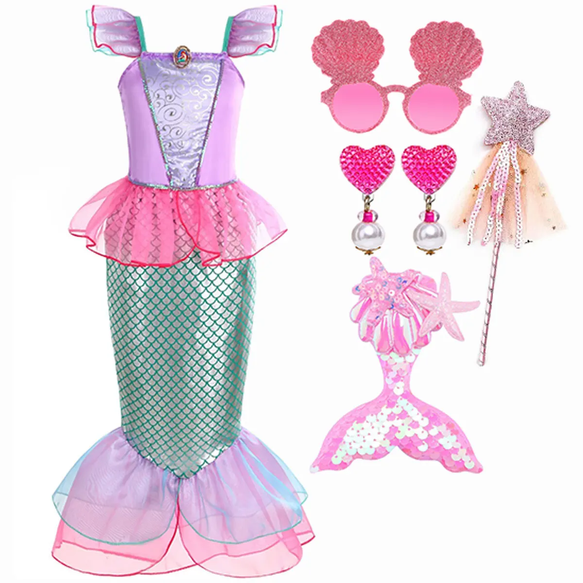 Top Trends: Ariel Girl Little Mermaid Costume Halloween Pink Dress For Girls Children Carnival Birthday Party Clothes Cosplay Mermaid Dress Shoppable Styles