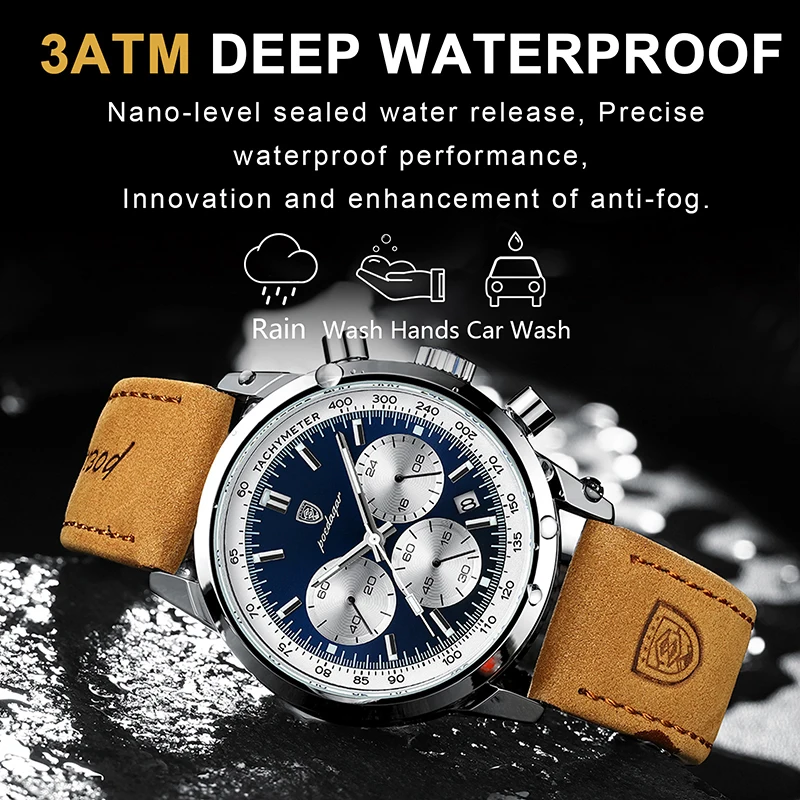 Top Trends: POEDAGAR Men Quartz Watch Luxury Sports Luminous Date Man Wristwatch Business Waterproof Chronograph Leather Men's Watches Clock Shoppable Styles - Image 2