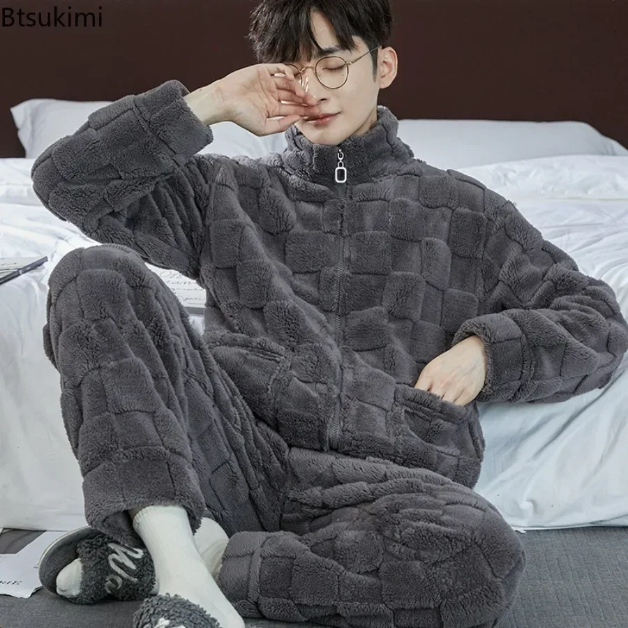 Top Trends: 2024 Men's Thicken Warm Pajamas Sets Flannel 2 Piece Sets Sleepwear Male Autumn Winter Home Suit Soft Nightwear Pijama Loungewer Shoppable Styles