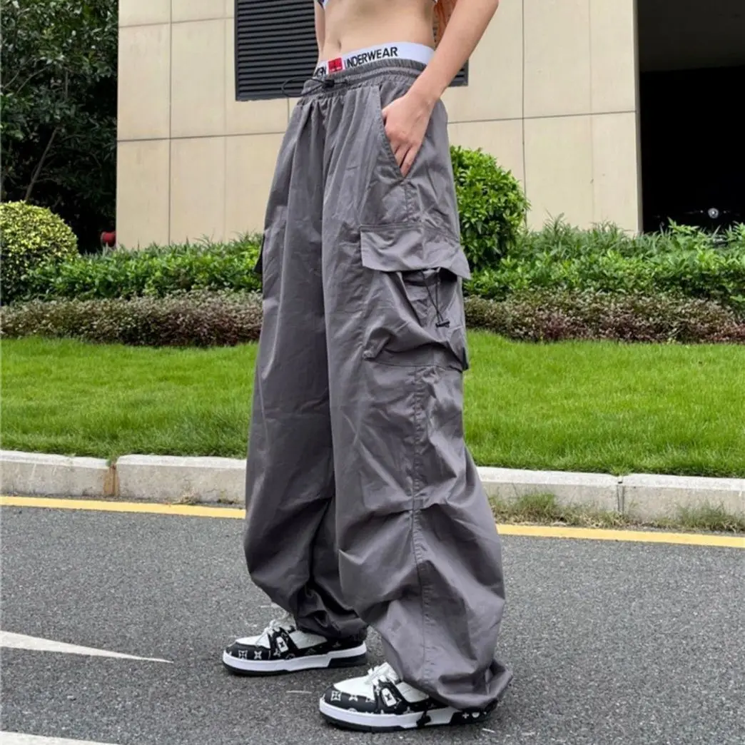 Top Trends: Harajuku Y2K Parachute Pants Women Hippie Streetwear Oversize Pockets Leisure Cargo Trousers Techwear Baggy Straight Wide Leg Shoppable Styles