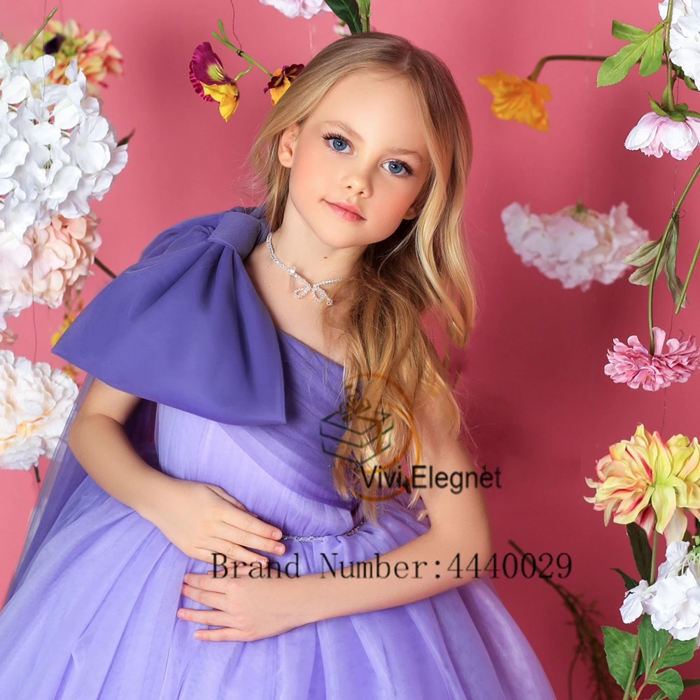 Top Trends: Sleeveless Laic Purple Flower Girl Dresses With Big Bow 2023 A Line Soft Tulle Wedding Party Gowns Summer New فساتين اطفال للعيد Shoppable Styles