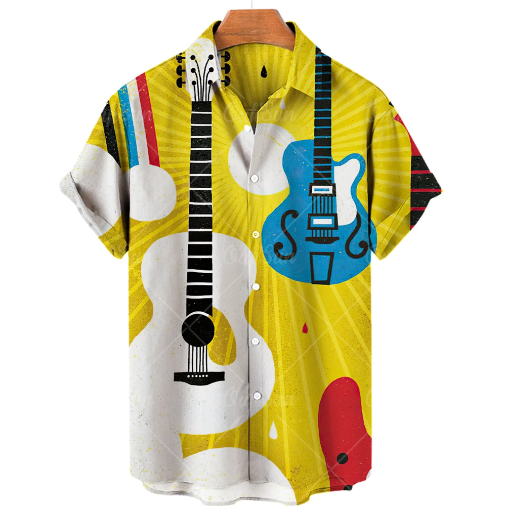 Top Trends: Men's Hawaiian Shirt Oversized Tops Sleeve Musical Instrument Pattern Short Casual Y2k Medieval Streetwear Harajuku Clothing 5XL Shoppable Styles