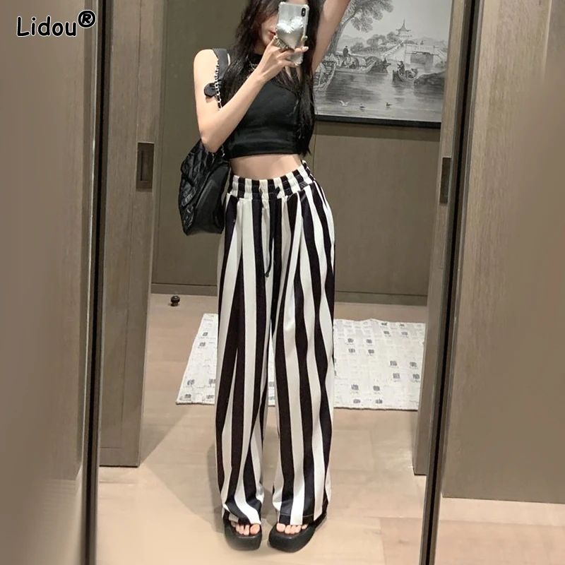 Top Trends: 2023 Women's Clothing Sweet Elastic Waist Loose Simplicity Comfortable Striped Spring Summer Thin Fashion Casual Wide Leg Pants Shoppable Styles