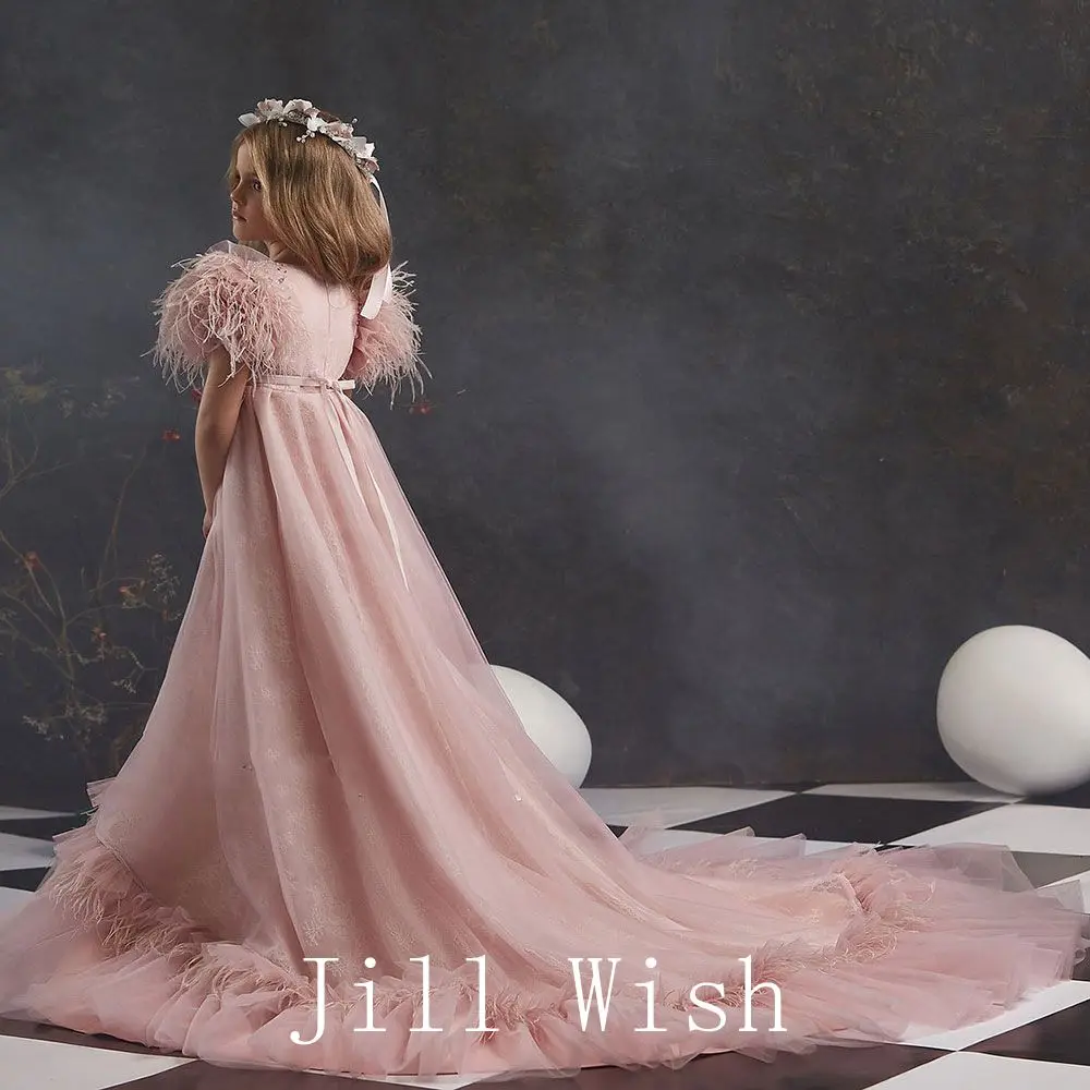 Top Trends: Jill Wish Luxury Elegant Dusty Pink Flower Girl Dress Fearthers Princess Gown Kids Wedding Birthday Party Communion Pageant J114 Shoppable Styles