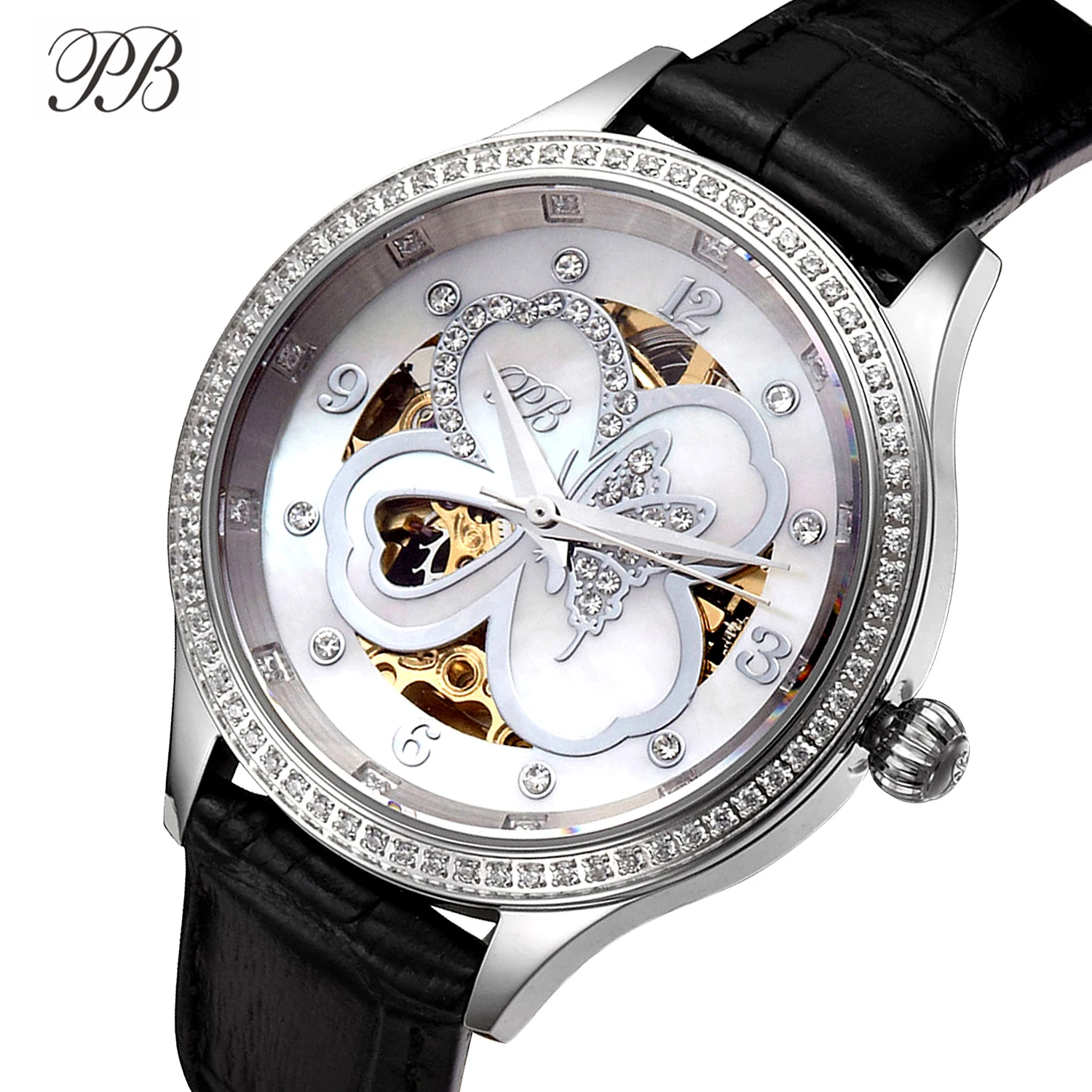 Top Trends: Mechanical Automatic Watch For Women Crystal Butterfly Four Leaf Clover Silver Hollow Dial Elegant Women Mechanical Wristwatches Shoppable Styles