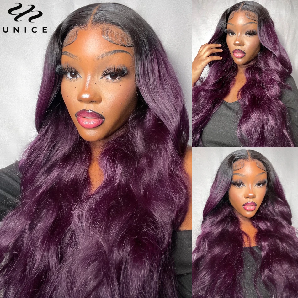 Top Trends: UNice Smokey Deep Purple Ombre 13x4 Lace Front Body Wave Wig 180% Density Human Hair Wig A Rich Purple Hair Look Shoppable Styles