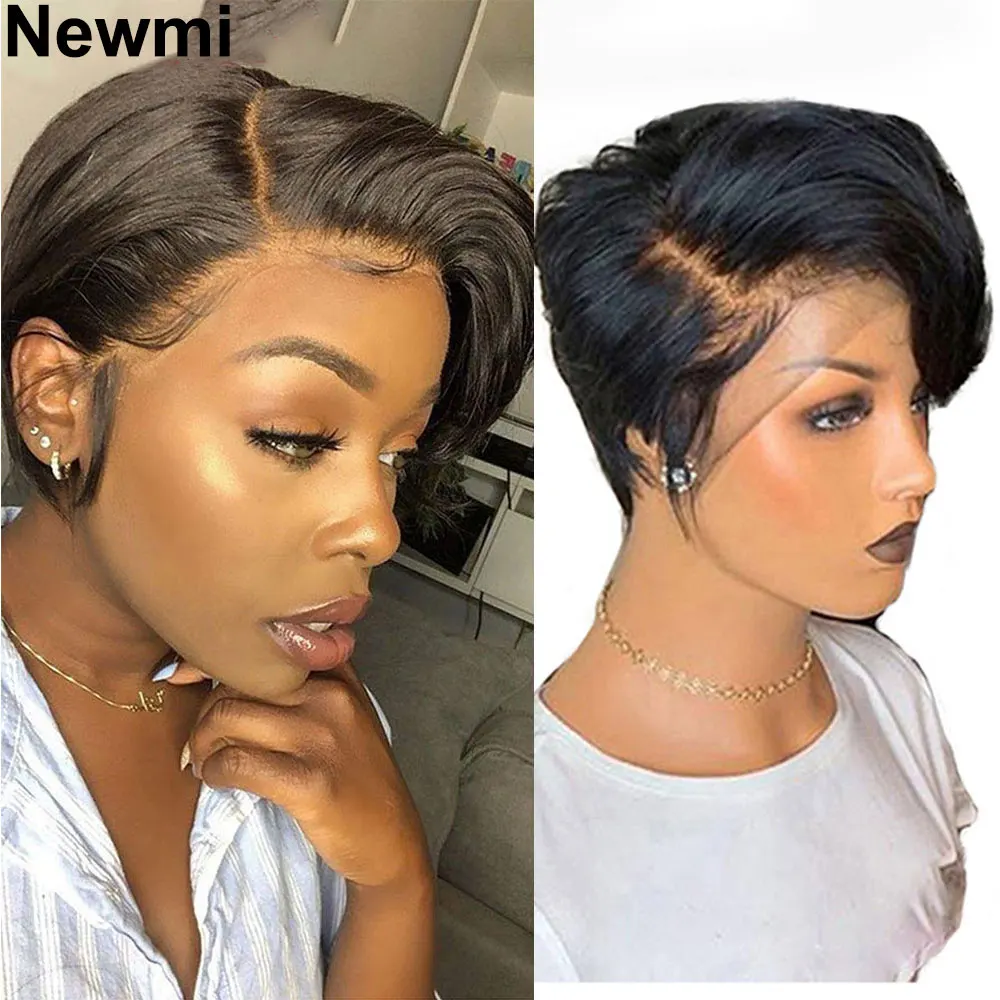 Top Trends: Newmi Pixie Cut Wig Human Hair 13x4 Short Pixie Cut Lace Front Human Hair Wigs Cheap Transparent Preplcuked Bob Wigs For Women Shoppable Styles