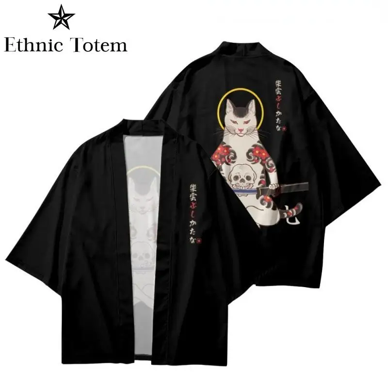 Top Trends: Japanese Kimono Man Yukata Samurai Kimono Cat Print Shirt Clothing Traditional Haori Kimono Women Harajuku Cardigan For Men Shoppable Styles