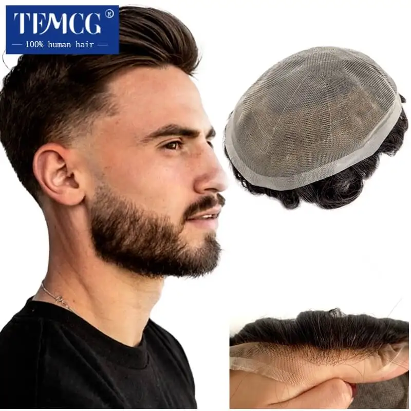 Top Trends: Full Lace Men Toupee French Lace Natural Hairline 100% Human Hair Wigs For Men Breathable Extension Hair Replacement System Shoppable Styles