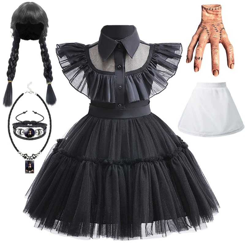 Top Trends: Infant Girl Role Play Wednesday Addams Dress Halloween Performance Kids Cosplay Masquerade Ruffle Style Tulle Party Baby Clothes Shoppable Styles