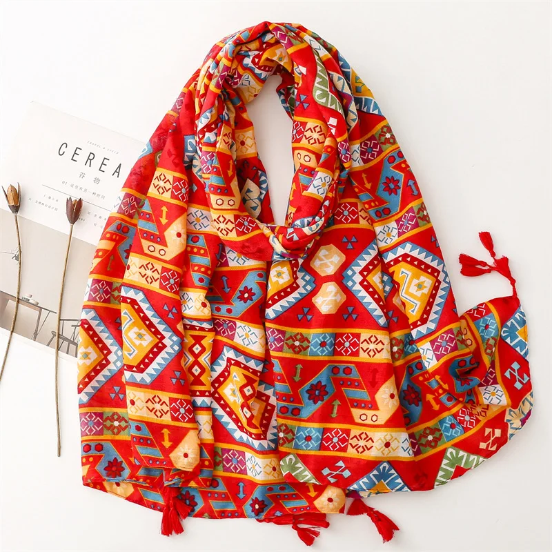 Top Trends: African Indian Ethnic Geometric Floral Tassel Viscose Shawl Scarf High Quality Wrap Headband Bufanda Muslim Hijab Sjaal 180*90Cm Shoppable Styles