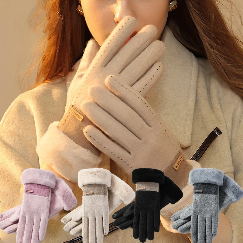 Top Trends: Women Winter Wool Cashmere Touch Screen Keep Warm Gloves High Quality Thicken Elegant Cute Lovely Female Plush Wrist Soft Gloves Shoppable Styles