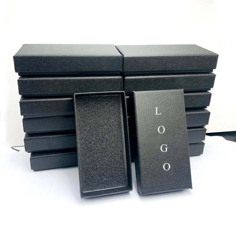 Top Trends: WLP 90*48*18mm Black Jewelry Gift Box Logo Customized Packaging Storage Boxes For Necklace Earrings Bracelets Keychain Shoppable Styles