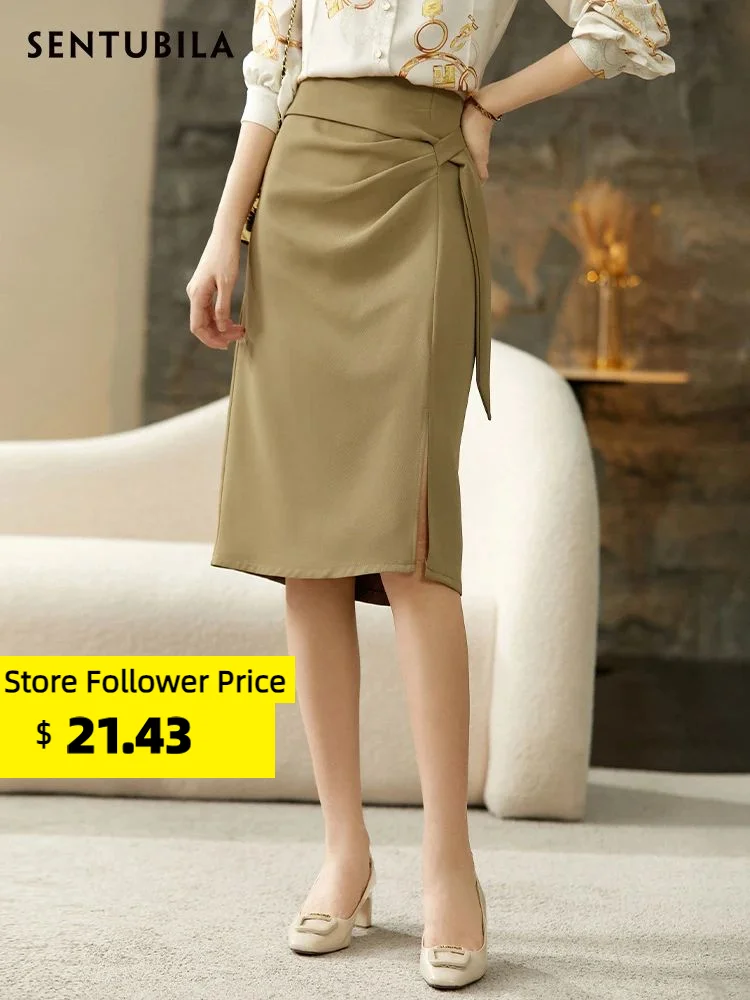 Top Trends: Sentubila Elegant Split Skirt Women 2024 Spring Summer High Waist Ruched Straight-cut Knee-Length Skirts Woman Clothes Q23Q44583 Shoppable Styles