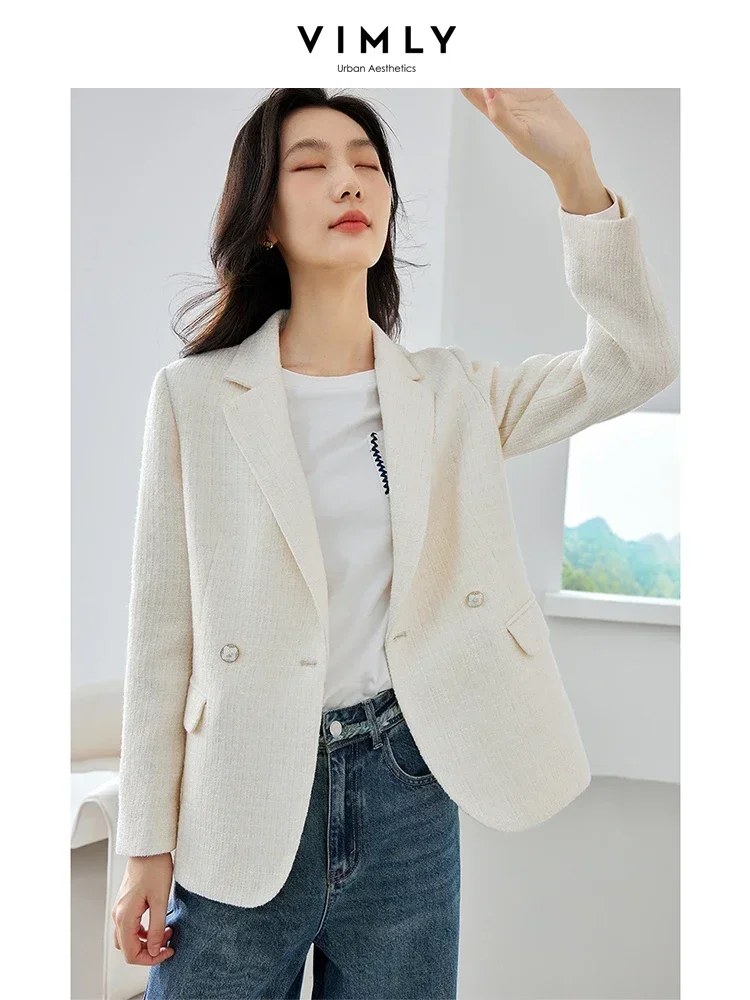 Top Trends: Vimly Apricot Tweed Blazers Autumn Jacket Woman 2023 Elegant Outerwear Notched Double Breasted Long Sleeve Female Coat M2921 Shoppable Styles