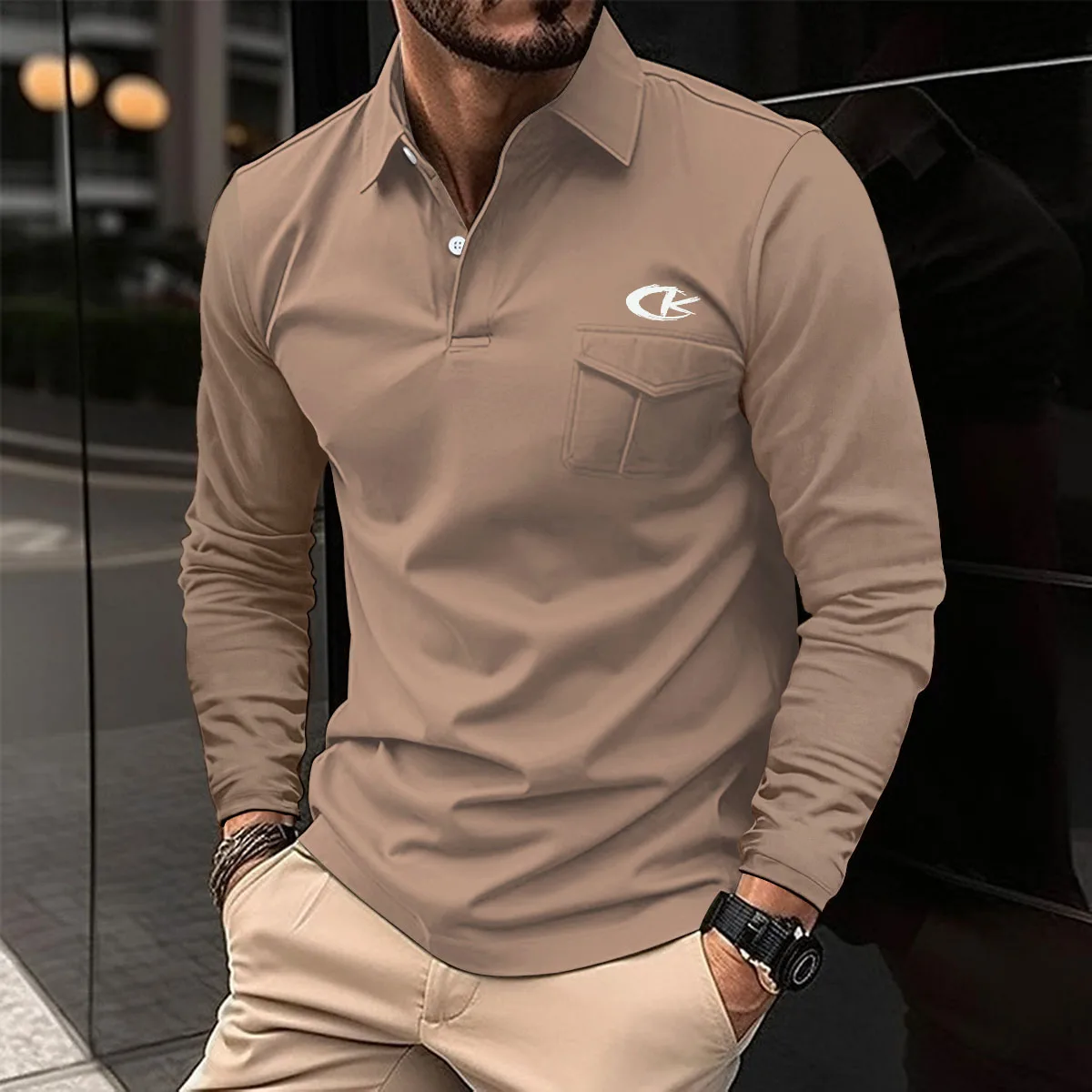 Top Trends: 2023 Autumn / winter New Men's Long Sleeve Casual Solid Color Breathable Lapel Sports Large Size Polo Shirt Men's Top S--3XL Shoppable Styles - Image 4