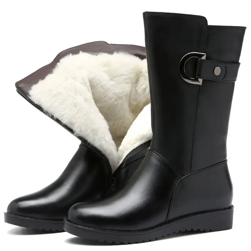 Top Trends: 2022 Women Winter Boots Genuine Leather Female Boots High-heeled Women Long Boots Wool Lined Warm Snow Boots Lady Fashion Shoes Shoppable Styles