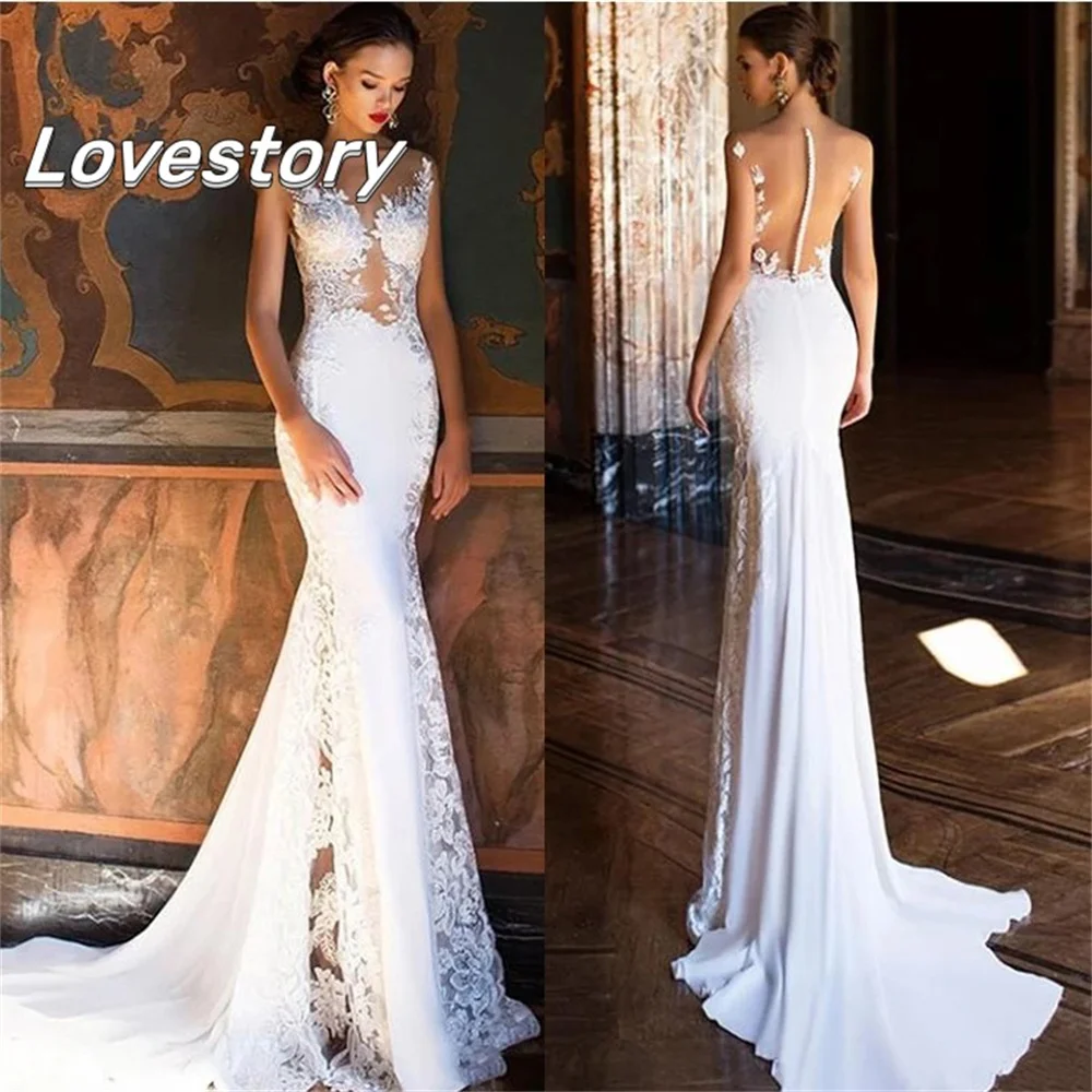 Top Trends: Gorgeous White Boho Beach Wedding Dresses Lace Appliques Mermaid Bride Robe Sexy Illusion Buttons Bridal Gowns Vestidos De Noiva Shoppable Styles