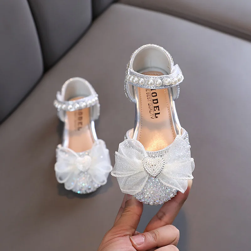 Top Trends: New Children Sandals Rhinestone Bow Wedding Princess Girls Sandal Party Dance Baby Student Flats Kids Performance Shoes H251 Shoppable Styles