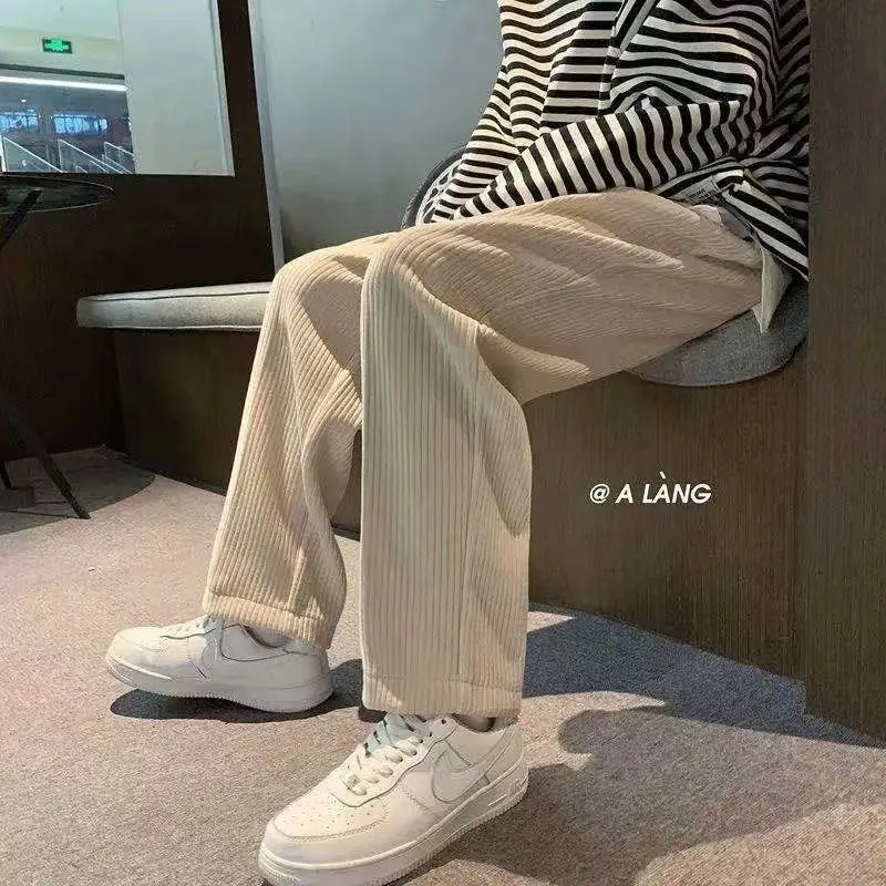 Top Trends: Summer Thin Men's Casual Tie Straight Leg Pants Corduroy Monochrome Oversized Men's Warm Korean Street Pants Streetwear Men Shoppable Styles