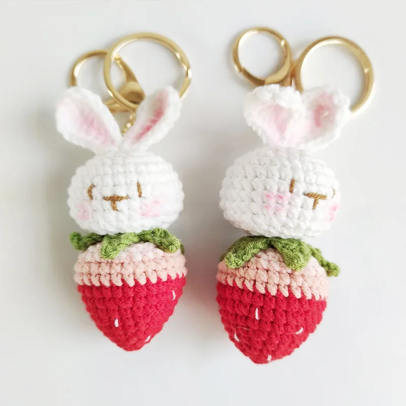 Top Trends: Cute Crochet Keyrings Knitting Strawberry Rabbit Doll Keychains Wholesale Creative Knit Weaved Rabbit With Carrot Keys Keyrings Shoppable Styles