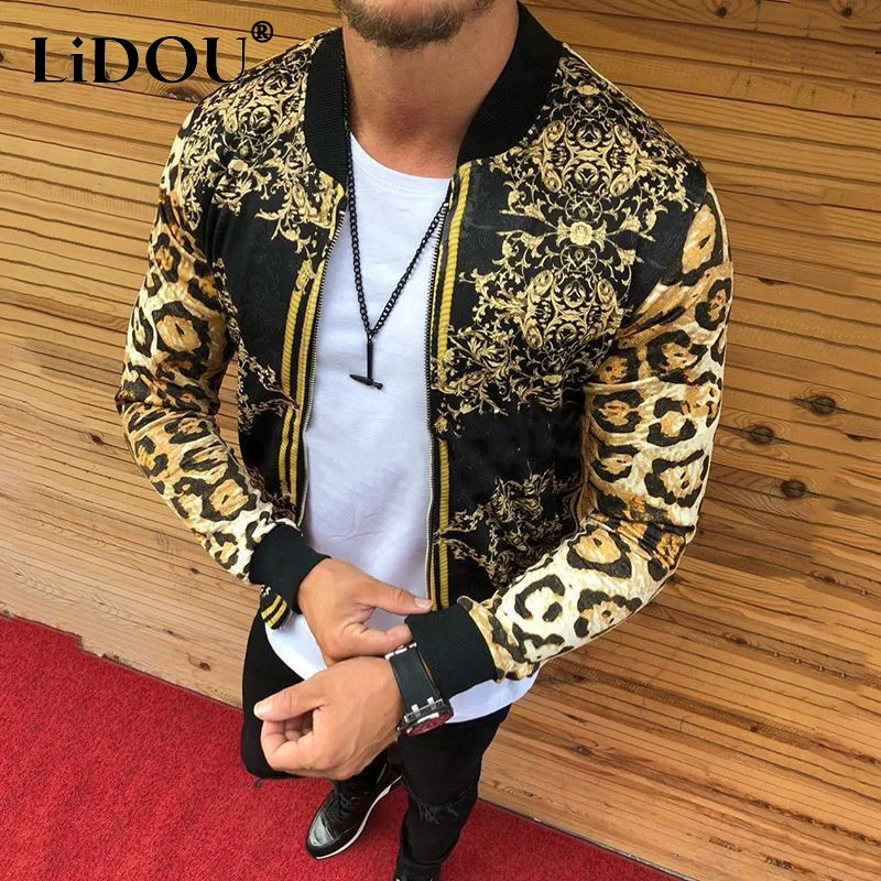 Top Trends: Spring Autumn New Y2K Print Fashion Casual Jacket Man Long Sleeve Loose All-match Coat Male Hip Hop Leopard Round Neck Top Homme Shoppable Styles