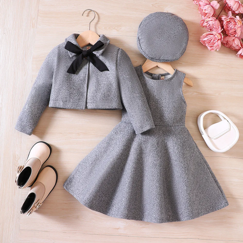 Top Trends: 2023 New Girls Dress Long Sleeve Turn-down Collar Bow T-shirt Red Skirts Cute Designer Girls Princess Dress Vestido 18M-7T Shoppable Styles