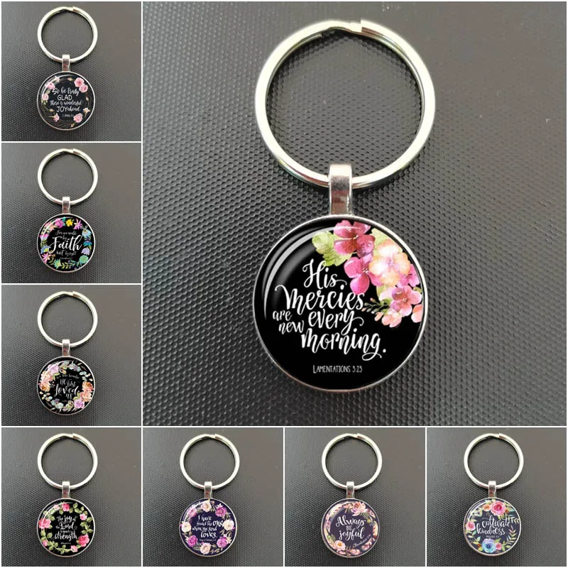 Top Trends: Christian Pendant Keychain Bible Verse Psalm Quote Keychain Glass Jewelry Christian Women Men Keychain Pendant Gift Shoppable Styles