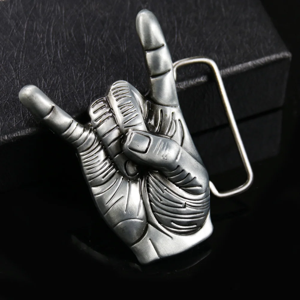 Top Trends: Cool Metal Rock Love Gesture Belt Buckles Satan Hand For Man Western Leather Craft Strap Homemade Cowboys Male Jeans Accessories Shoppable Styles