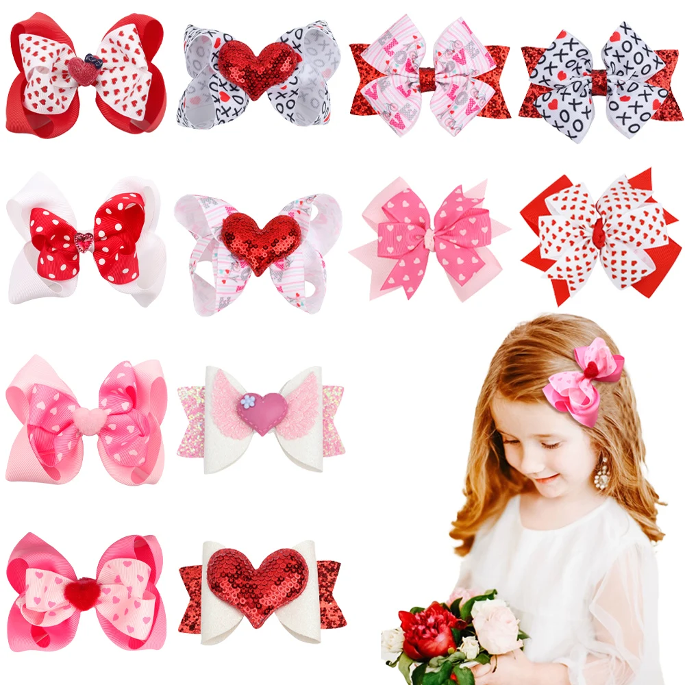 Top Trends: Ncmama Valentine's Day Hair Clip For Girls Solid Color Heart Love Printed Hair Bows Hairpins Headwear Girl Hair Accessoires Shoppable Styles