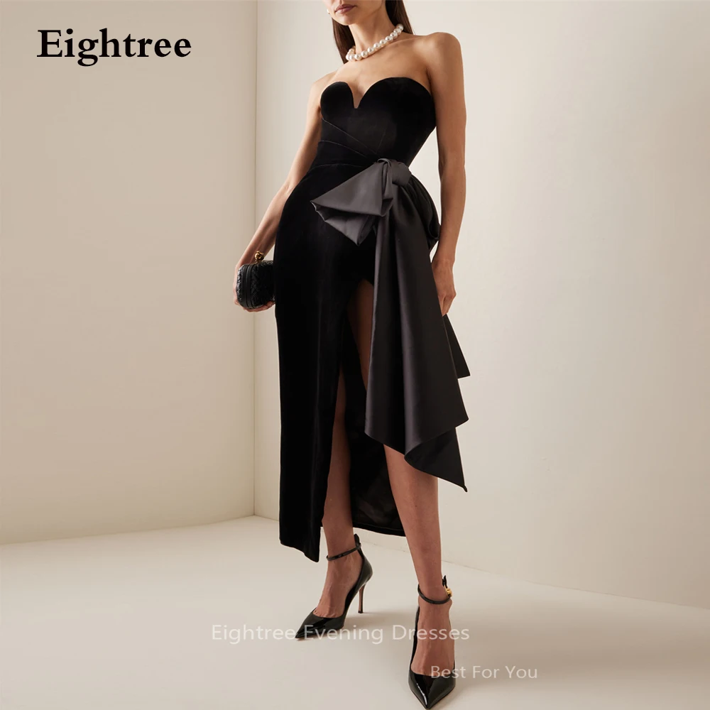 Top Trends: Eightree Black Velour Sweetheart Evening Party Dresses Modest Big Bow Strapless Side Slit Simple Prom Dress Gowns Elegant Outfit Shoppable Styles