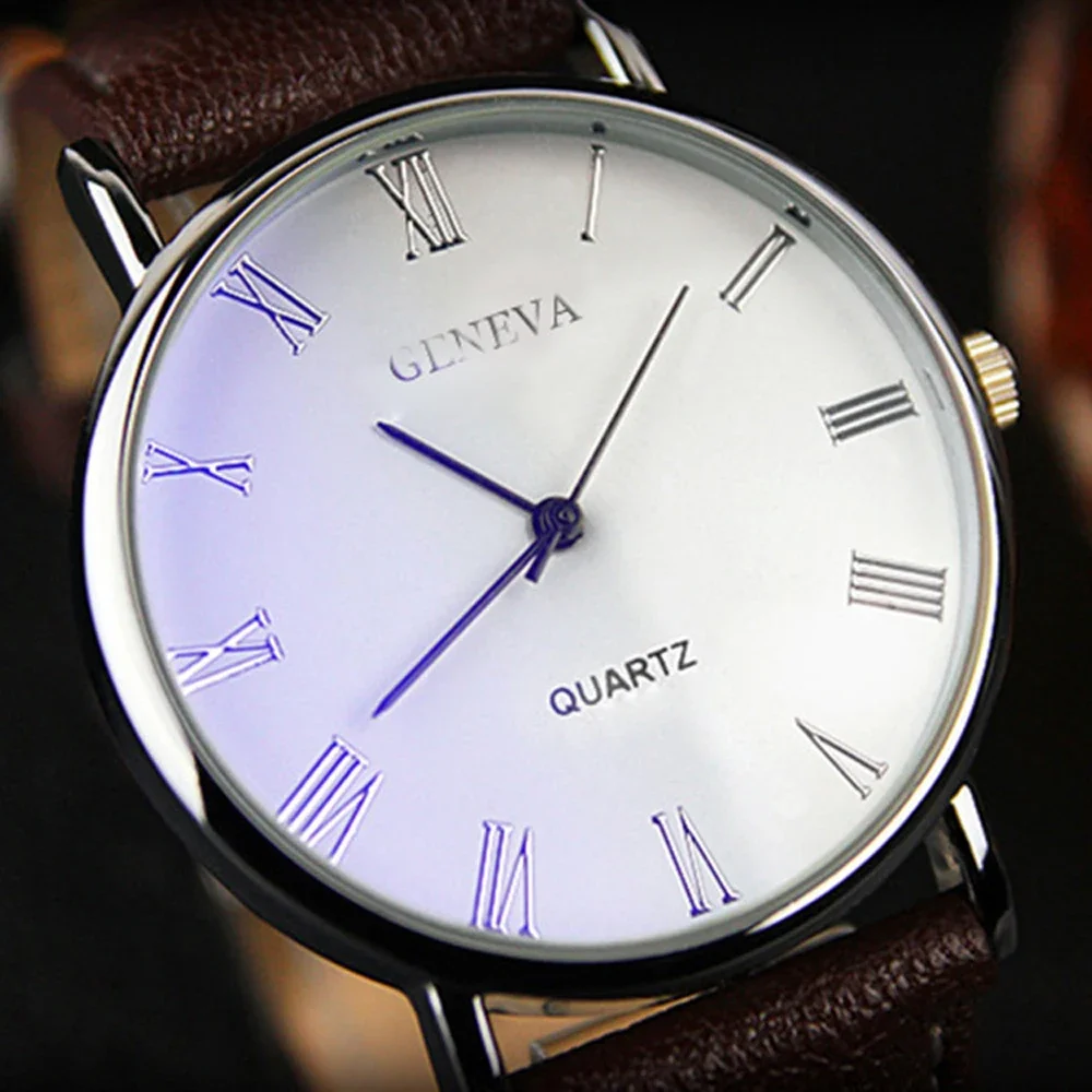 Top Trends: Hot Sale New 2024 Geneva Men Watch Roman Numerals Blu-Ray Faux Leather Band Quartz Analog Business WristWatch Shoppable Styles - Image 3