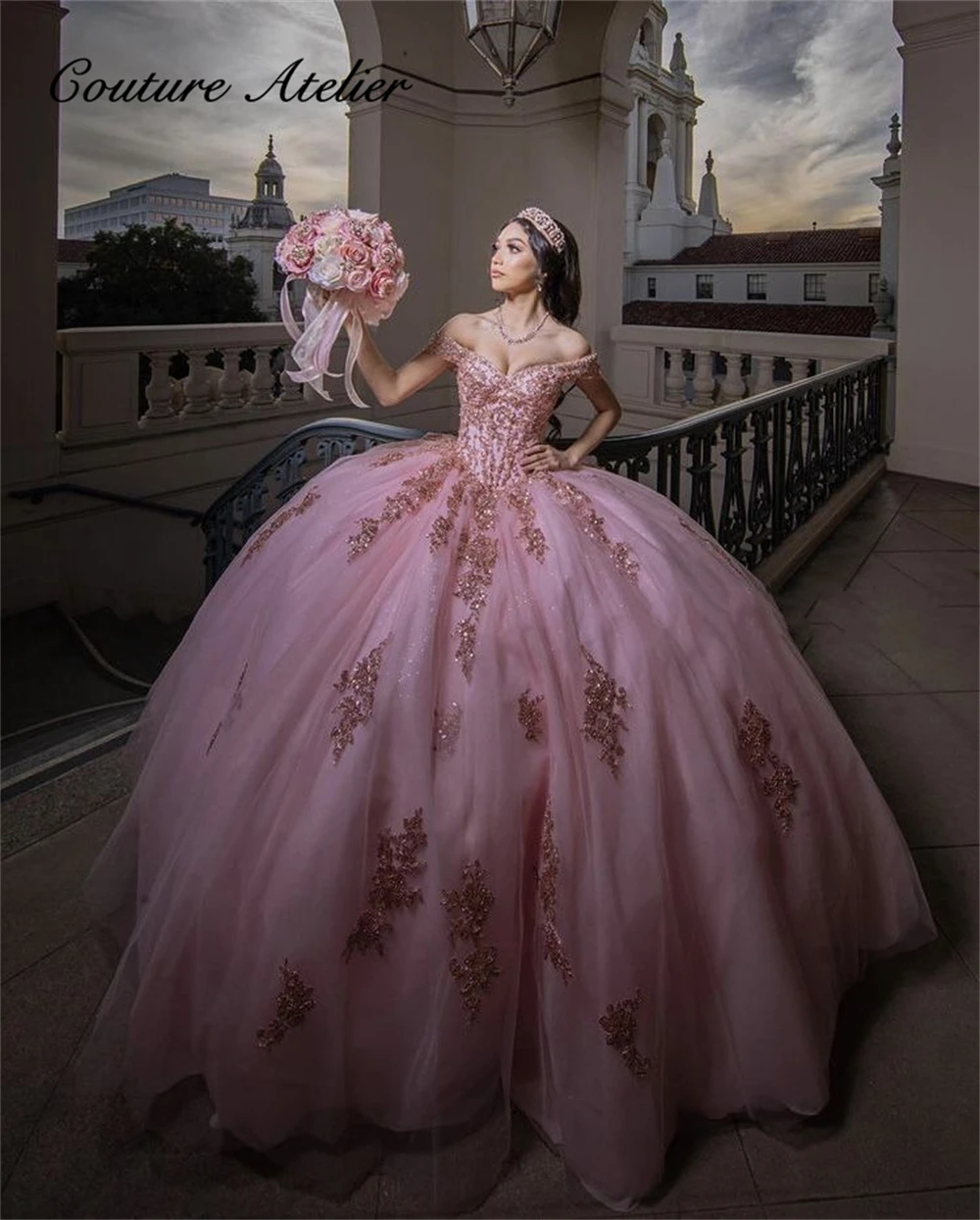 Top Trends: Off The Shoulder Dresses 15 Years Pink Stick Quinceanera Dress Sweet 16 Ball Gown Princess Birthday Gowns Lace Appliques Shoppable Styles