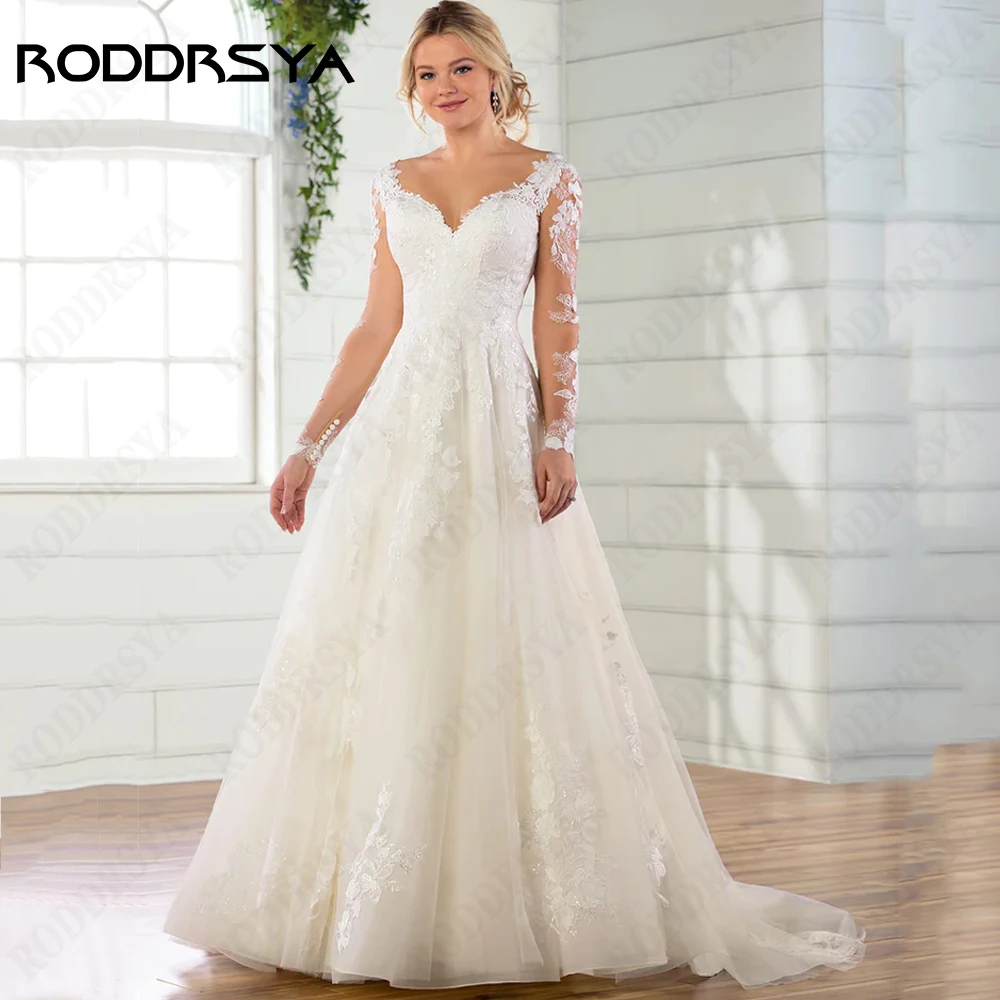 Top Trends: RODDRSY Long Sleeves Wedding Dress Floral Lace A-Line Elegant Organza Vestido De Novias 2024 Bridal Plus Size Custom Made Civil Shoppable Styles