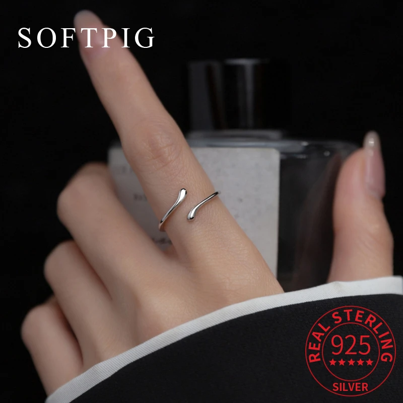 Top Trends: SOFTPIG Real 925 Sterling Silver Geometric Adjustable Ring For Fashion Women Party Fine Jewelry Minimalist Punk Accessories Shoppable Styles