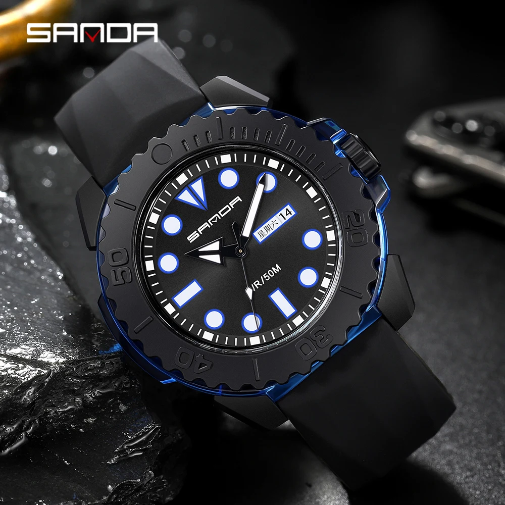 Top Trends: SANDA Casual Fashion Mens Quartz Wrist Watch Silicone Strap Weekly Calendar Display 2023 Fashion New Men Watch Reloj Hombre 3118 Shoppable Styles