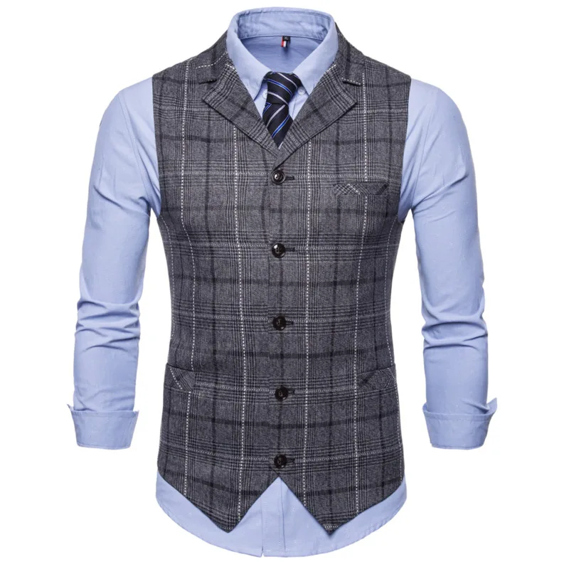 Top Trends: #4827 Spring Plus Size 4XL Suits Plaid Vests Men Outerwear Sleeveless Jacket Single Breasted Vintage Men's Formal Vest Slim Fit Shoppable Styles