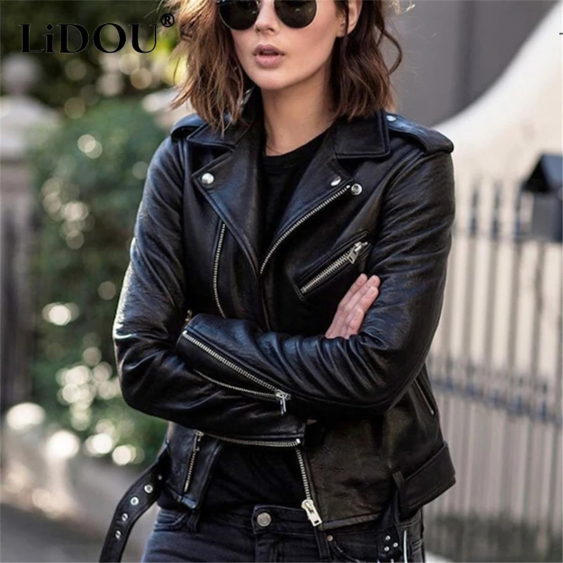 Top Trends: Autumn Winter Streetwear Harajuku Y2K PU Leather Jacket Ladies Casual Fashion All-match Zipper Coat Women Oversized Outwear Top Shoppable Styles