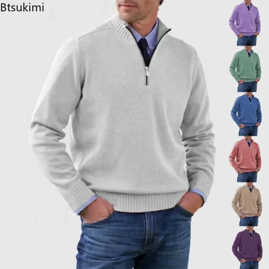 Top Trends: 2024 Men's Casual Warm Knitted Sweaters Solid Turtleneck Zipper Knitted Pullovers Tops Long Sleeve Casual Knitwear Men's Jumpers Shoppable Styles