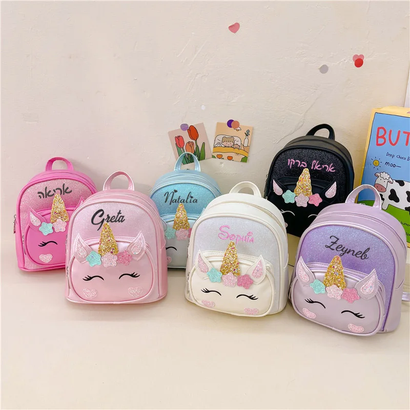 Top Trends: Personalized Embroidered Unicorn Backpack Custom Name Toddler School Bag Cute Cartoon Children Girl Backpack PU Outdoor Backpack Shoppable Styles