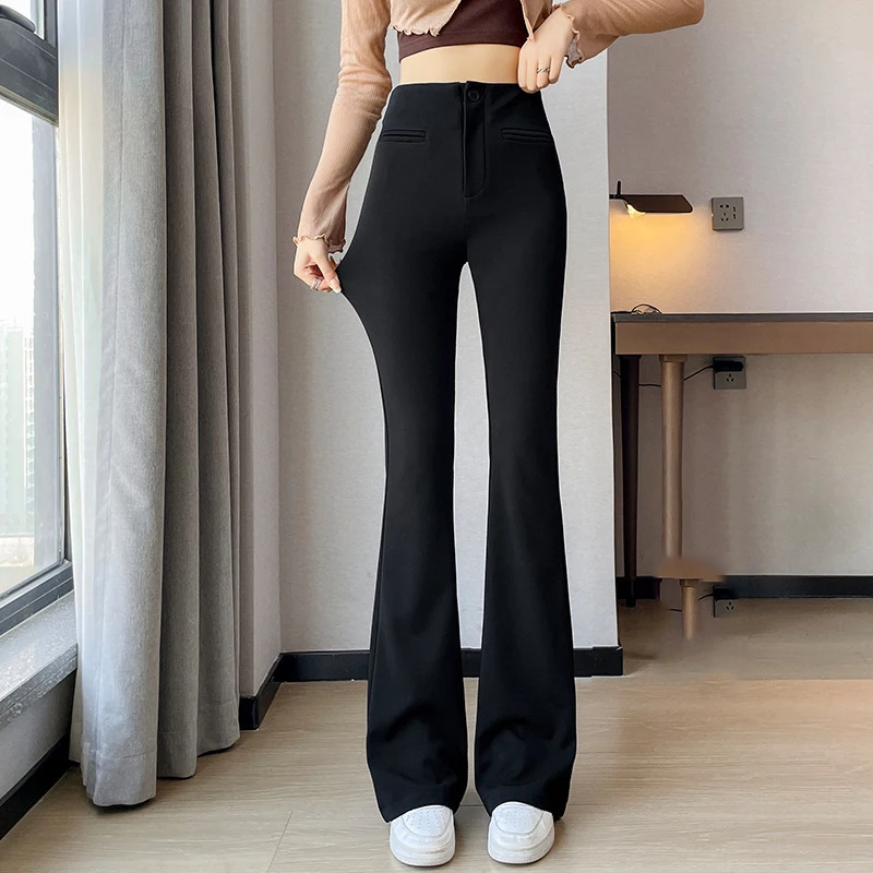 Top Trends: Flare Pants For Women 2024 High Waist Elastic Retro Casual Y2K Streetwear Spring / summer Fashion Slim Fit Wide Leg Woman Trousers Shoppable Styles