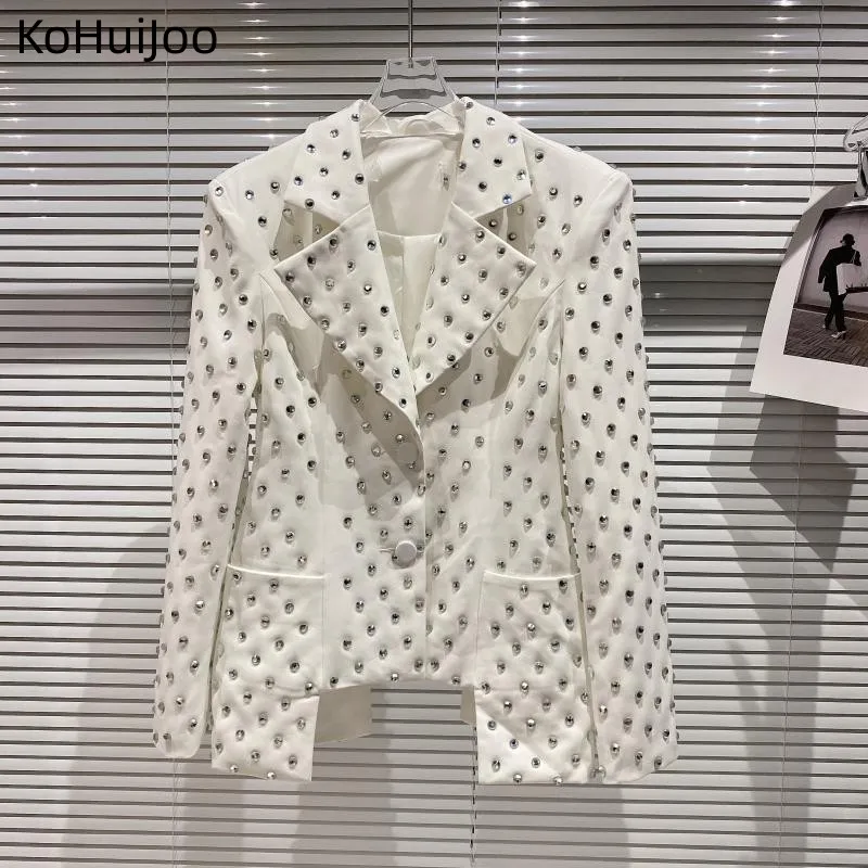 Top Trends: KoHuiJoo Diamond Heavy Blazer Coat For Women Autumn Spring Fashion Luxurious Designer Beaded Ladies Elegant White Blazer Jacket Shoppable Styles