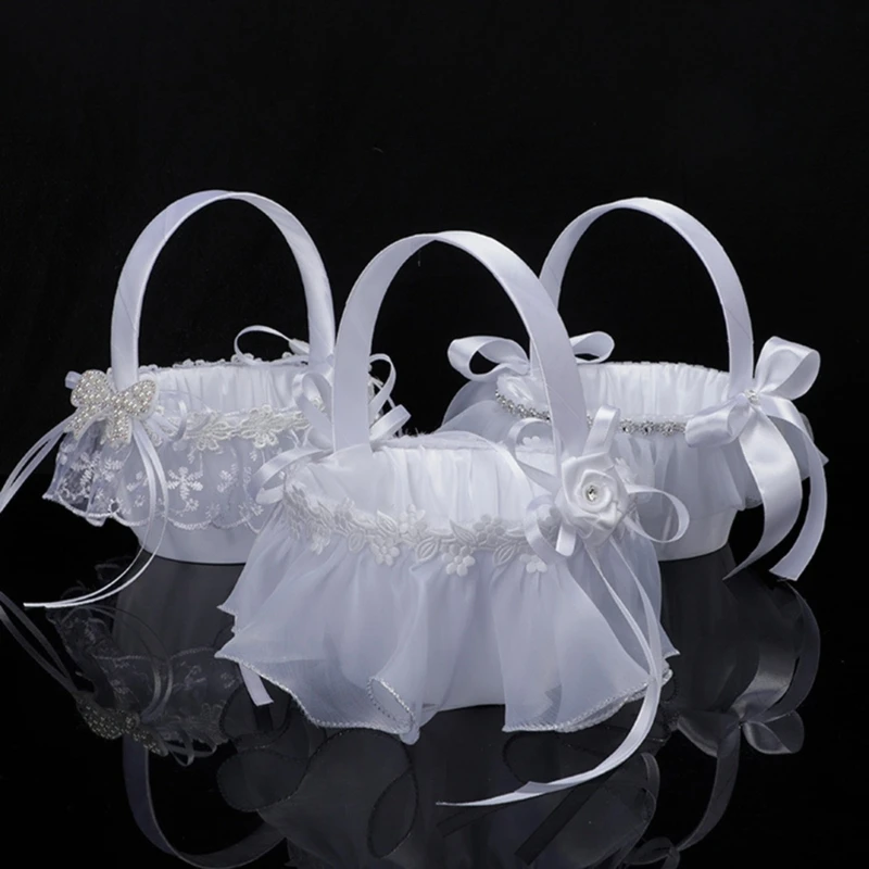 Top Trends: Romantic Petals Storage Satin Flower Girl Basket Bowknots Decor White For Wedding Ceremony Party Decorations 5 Style Shoppable Styles