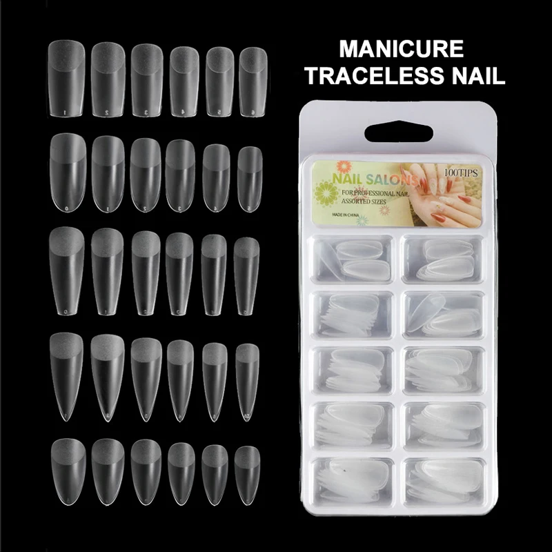 Top Trends: 100pcs / Box Clear Seamless Acrylic Press On False Nails T-shaped Nails Water Drop Nails Tips For Extension Manicure Tools Shoppable Styles