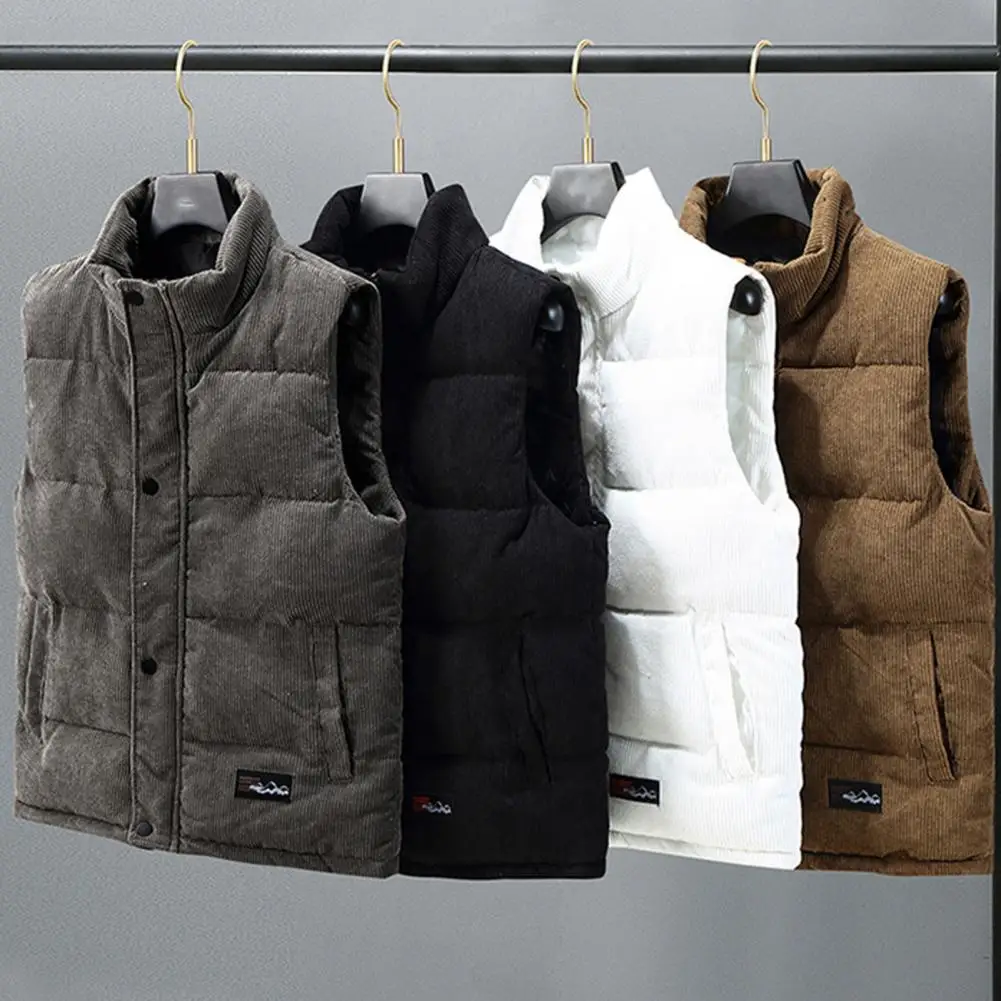 Top Trends: Men Sleeveless Jacket Men's Thickened Padded Stand Collar Vest Coat For Fall Winter Windproof Warm Sleeveless Waistcoat Shoppable Styles