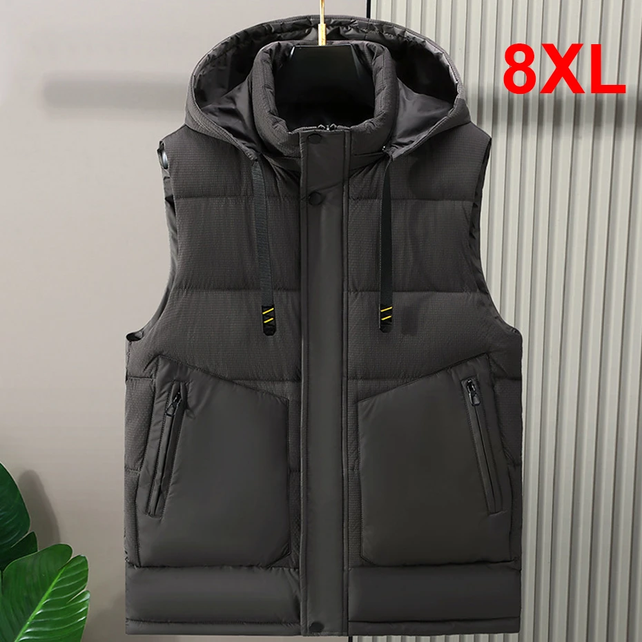 Top Trends: Winter Vests Men Thick Sleeveless Jacket Hooded Vests Plus Size 8XL Fashion Casual Patchwork Design Vest Male Big Size 8XL Shoppable Styles