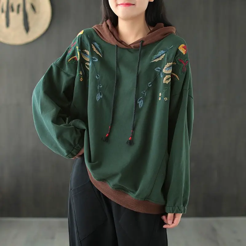 Top Trends: 2023 New Spring And Autumn Fashion Ethnic Embroidery Hooded Panel Retro Literary Temperament Commuter Women&#039;s Pocket Sweater Shoppable Styles